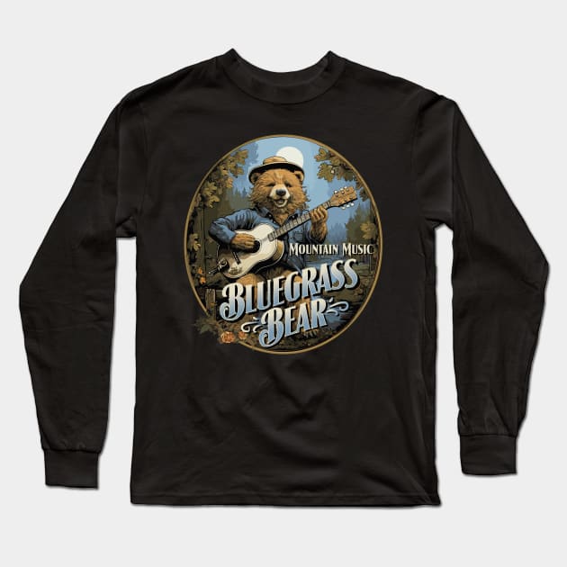 Bluegrass Bear - Mountain Music Long Sleeve T-Shirt by Graphic Duster